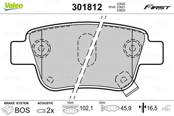 Brake Pad Set, disc brake VALEO 301812