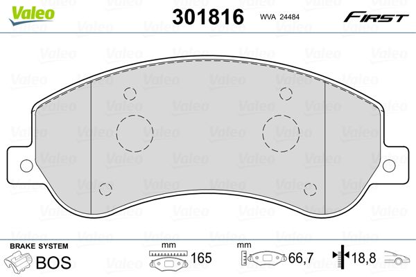 Brake Pad Set, disc brake VALEO 301816