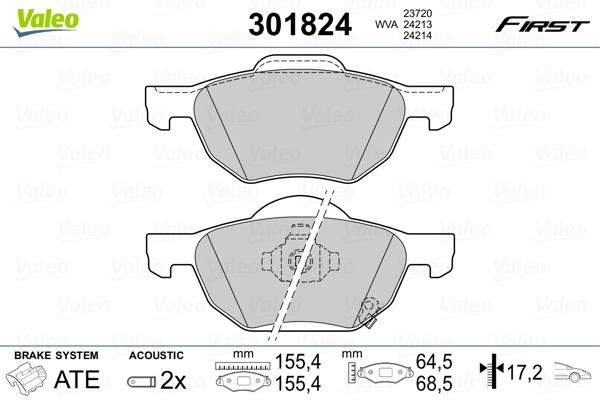 Комплект гальмівних накладок, дискове гальмо VALEO 301824