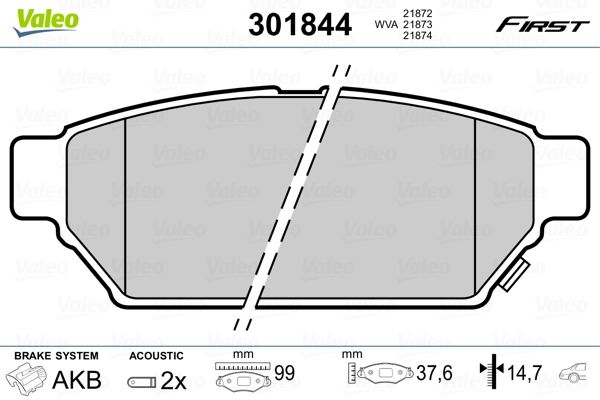 Brake Pad Set, disc brake VALEO 301844