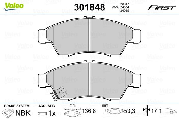 Brake Pad Set, disc brake VALEO 301848