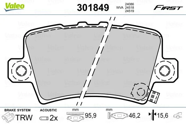 Stabdžių trinkelių rinkinys, diskinis stabdys VALEO 301849