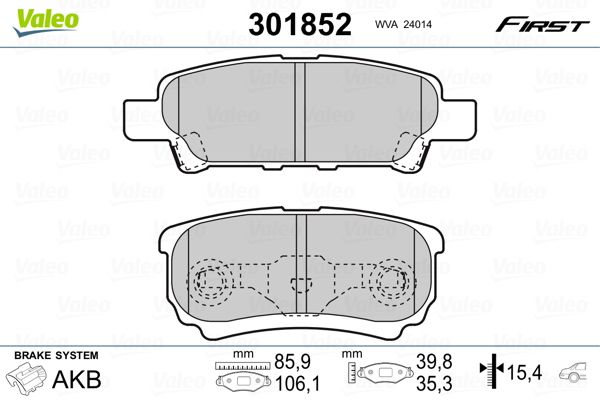 Brake Pad Set, disc brake VALEO 301852