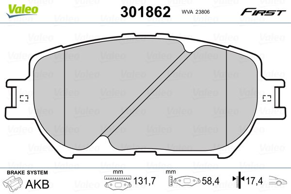 Brake Pad Set, disc brake VALEO 301862