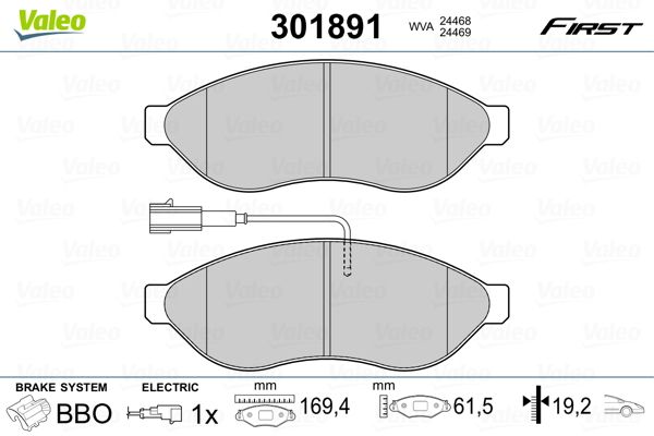 Brake Pad Set, disc brake VALEO 301891