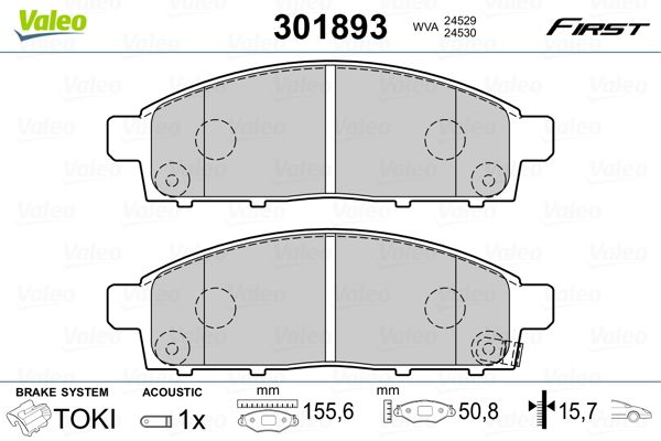 Комплект гальмівних накладок, дискове гальмо VALEO 301893