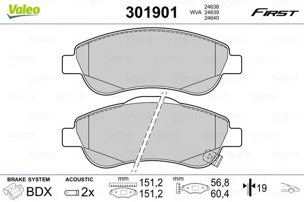 Stabdžių trinkelių rinkinys, diskinis stabdys VALEO 301901