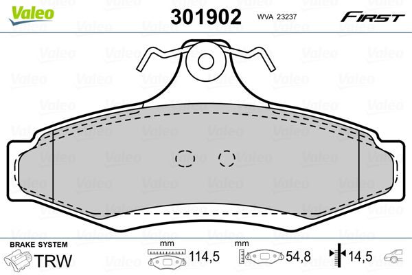 Brake Pad Set, disc brake VALEO 301902