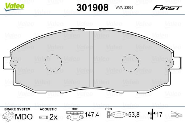 Комплект гальмівних накладок, дискове гальмо VALEO 301908