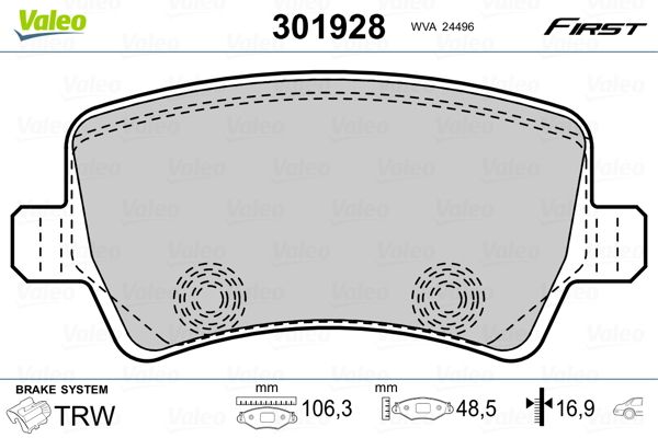 Brake Pad Set, disc brake VALEO 301928