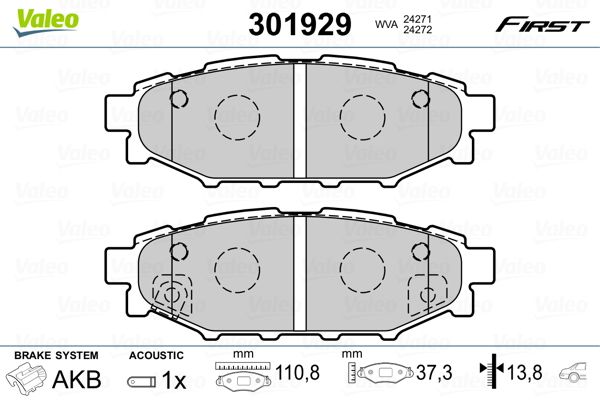 Brake Pad Set, disc brake VALEO 301929