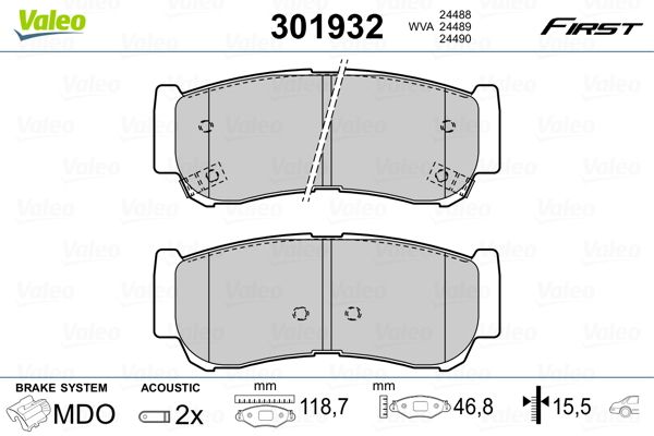 Brake Pad Set, disc brake VALEO 301932