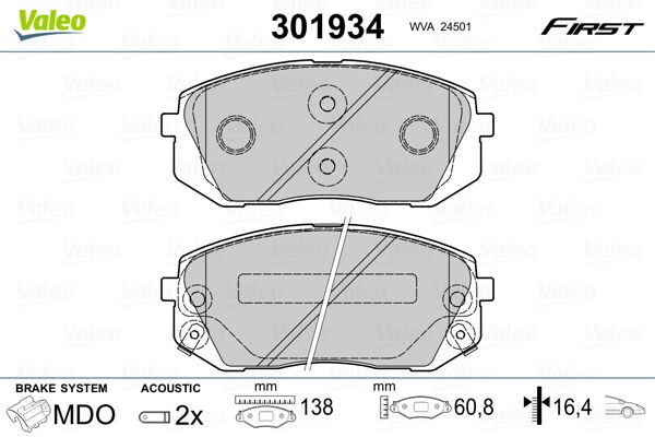 Brake Pad Set, disc brake VALEO 301934