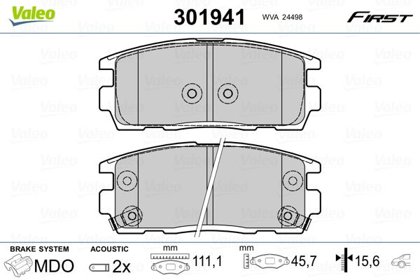 Brake Pad Set, disc brake VALEO 301941