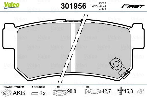 Brake Pad Set, disc brake VALEO 301956