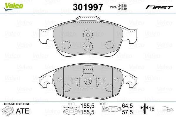 Brake Pad Set, disc brake VALEO 301997