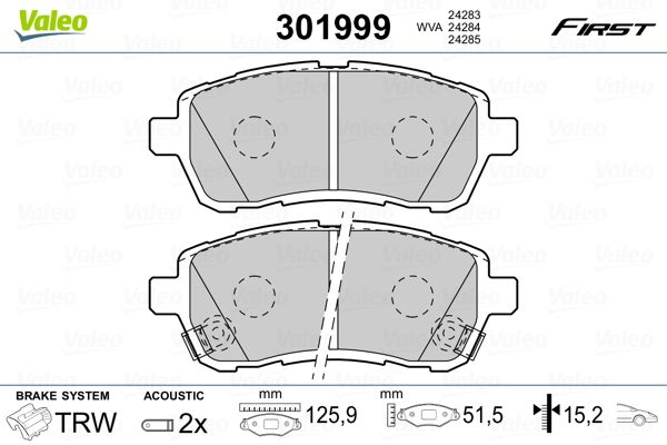 Brake Pad Set, disc brake VALEO 301999