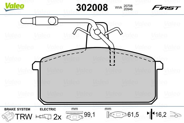 Brake Pad Set, disc brake VALEO 302008