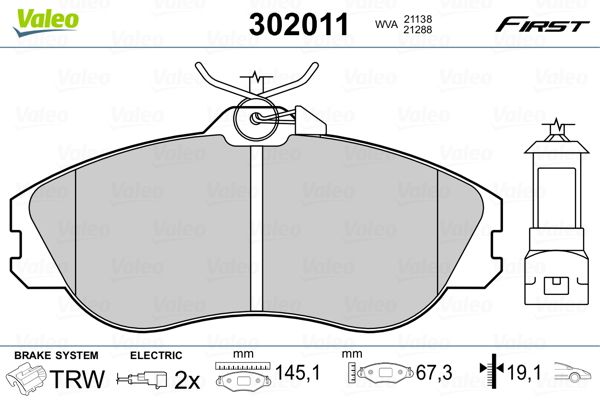 Brake Pad Set, disc brake VALEO 302011