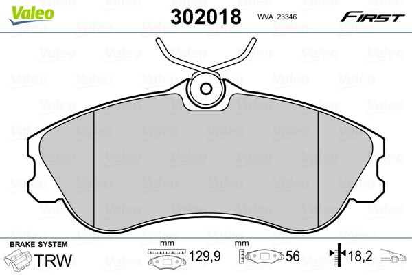 Комплект гальмівних накладок, дискове гальмо VALEO 302018