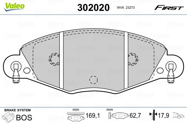 Stabdžių trinkelių rinkinys, diskinis stabdys VALEO 302020