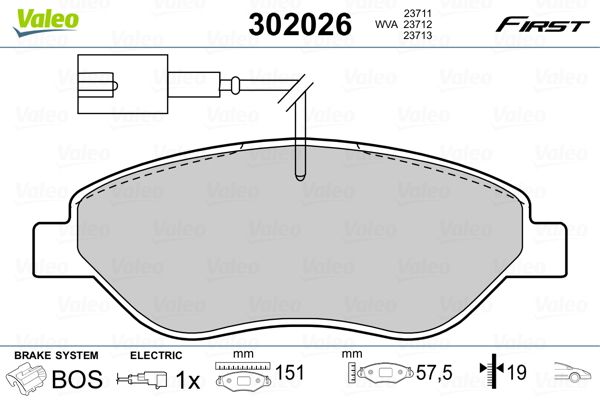 Brake Pad Set, disc brake VALEO 302026