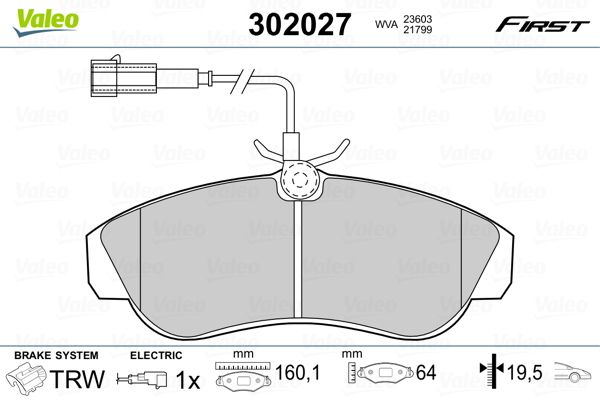 Brake Pad Set, disc brake VALEO 302027