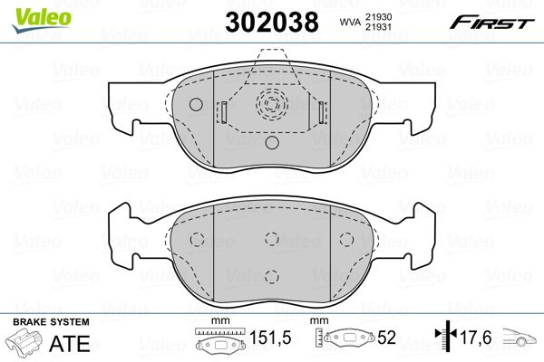 Brake Pad Set, disc brake VALEO 302038