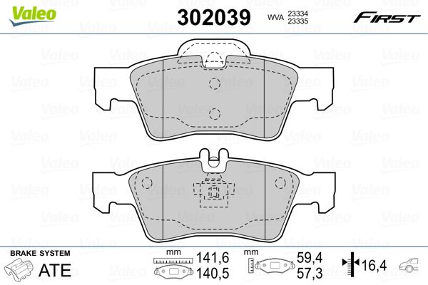 Комплект гальмівних накладок, дискове гальмо VALEO 302039