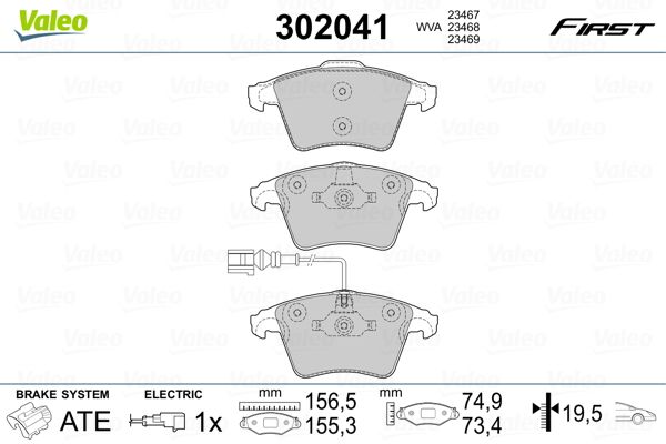 Brake Pad Set, disc brake VALEO 302041