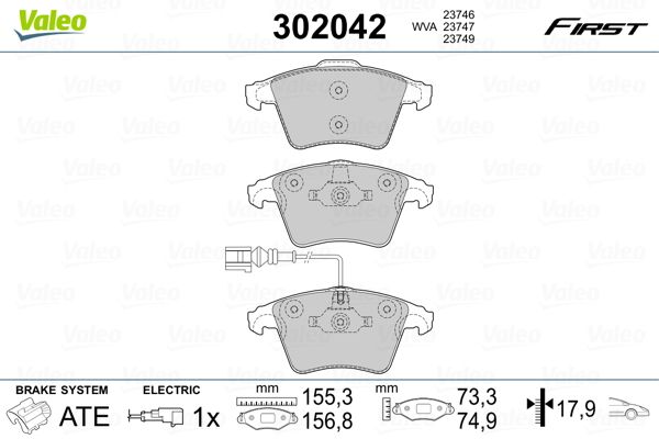 Brake Pad Set, disc brake VALEO 302042