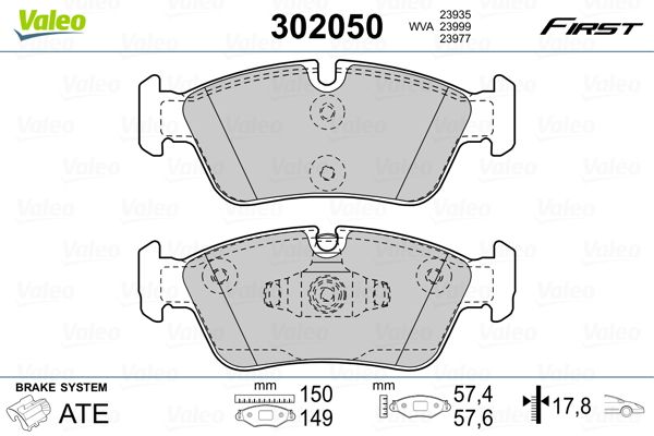 Комплект гальмівних накладок, дискове гальмо VALEO 302050