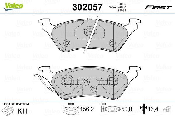 Brake Pad Set, disc brake VALEO 302057