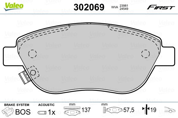 Brake Pad Set, disc brake VALEO 302069