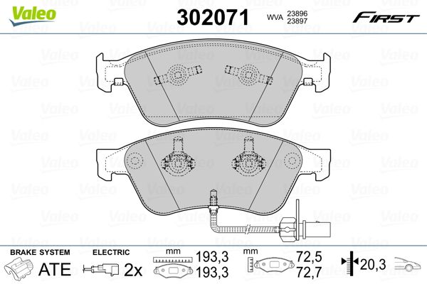 Stabdžių trinkelių rinkinys, diskinis stabdys VALEO 302071