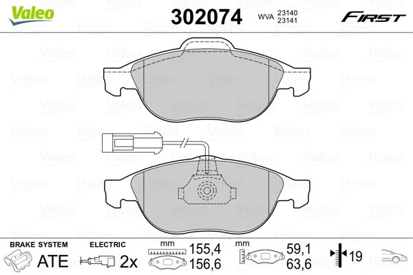 Brake Pad Set, disc brake VALEO 302074