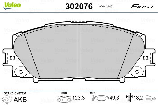 Комплект гальмівних накладок, дискове гальмо VALEO 302076