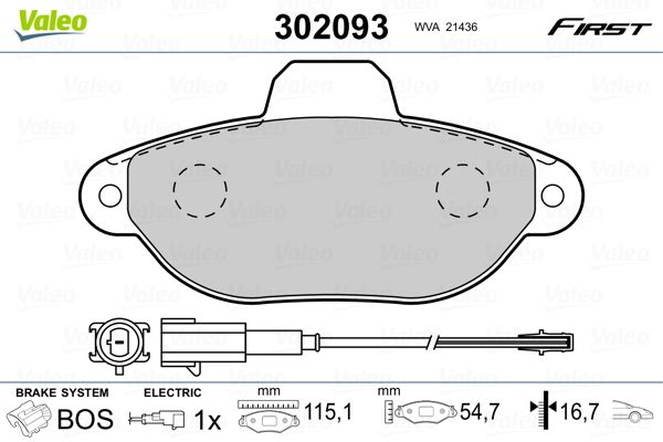 Комплект гальмівних накладок, дискове гальмо VALEO 302093