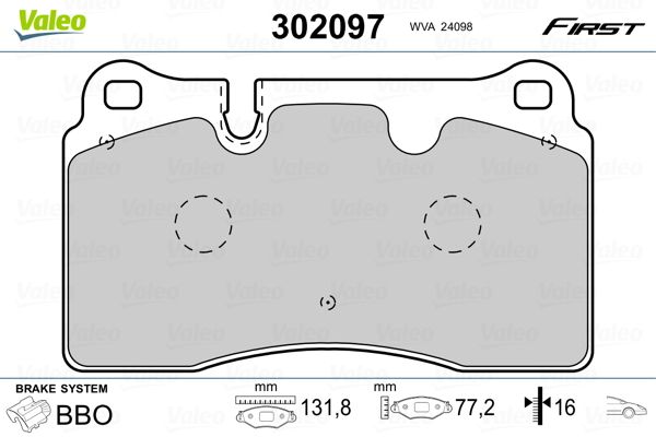 Brake Pad Set, disc brake VALEO 302097