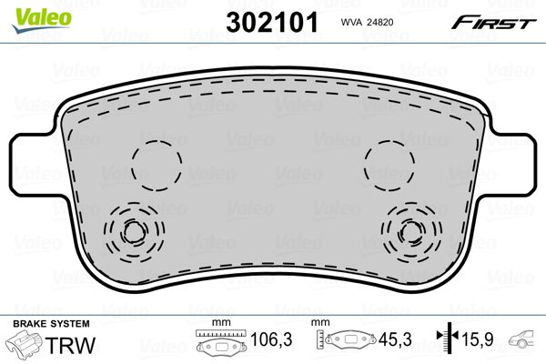 Brake Pad Set, disc brake VALEO 302101