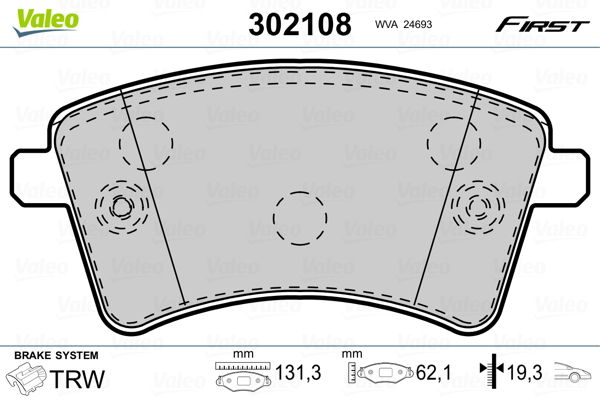 Brake Pad Set, disc brake VALEO 302108