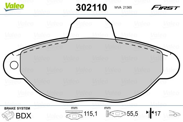 Brake Pad Set, disc brake VALEO 302110