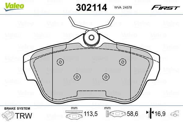 Brake Pad Set, disc brake VALEO 302114