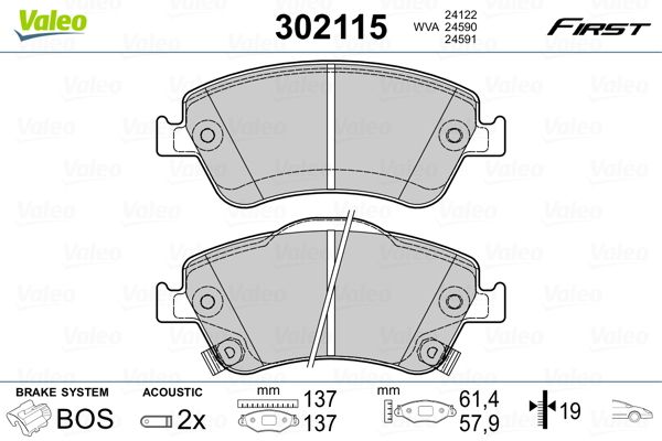 Brake Pad Set, disc brake VALEO 302115