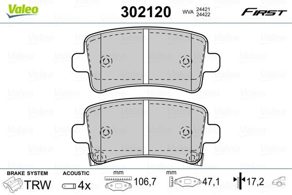 Brake Pad Set, disc brake VALEO 302120