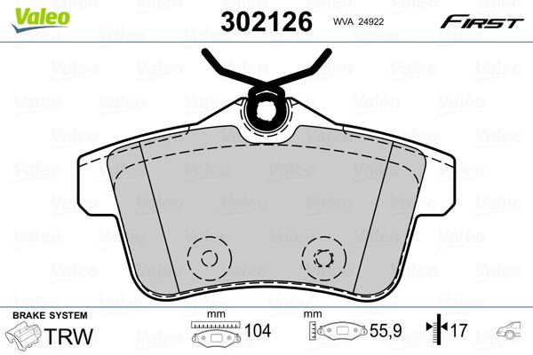 Brake Pad Set, disc brake VALEO 302126