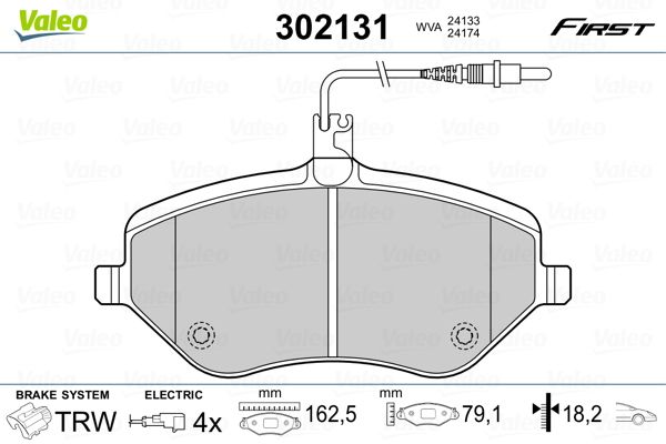 Комплект гальмівних накладок, дискове гальмо VALEO 302131