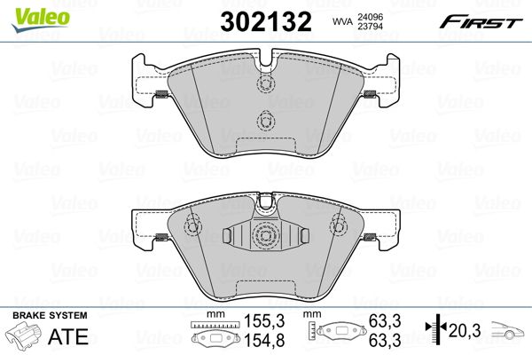 Комплект гальмівних накладок, дискове гальмо VALEO 302132