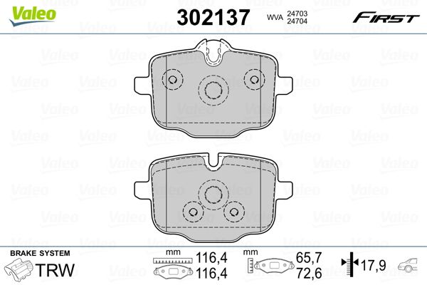 Комплект гальмівних накладок, дискове гальмо VALEO 302137