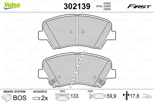 Brake Pad Set, disc brake VALEO 302139